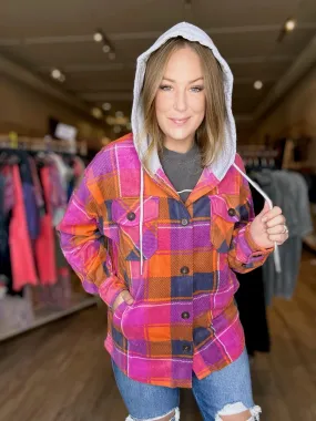 Magenta Plaid Fleece Hooded Shacket