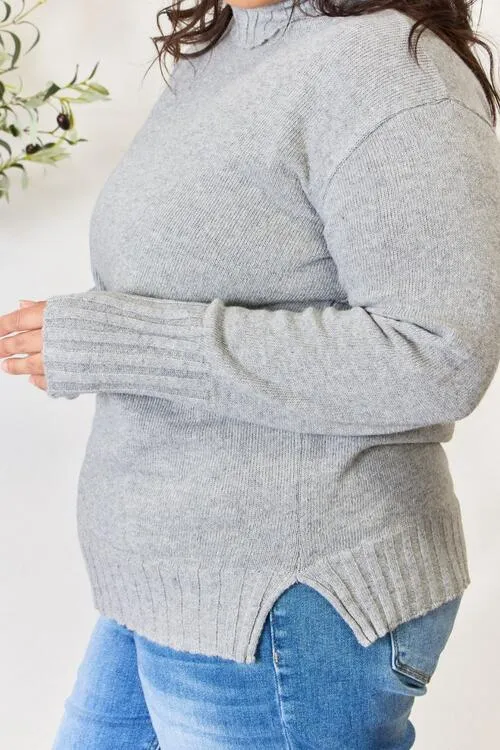 Meet Me By The Fire Turtleneck Long Sleeve Slit Sweater