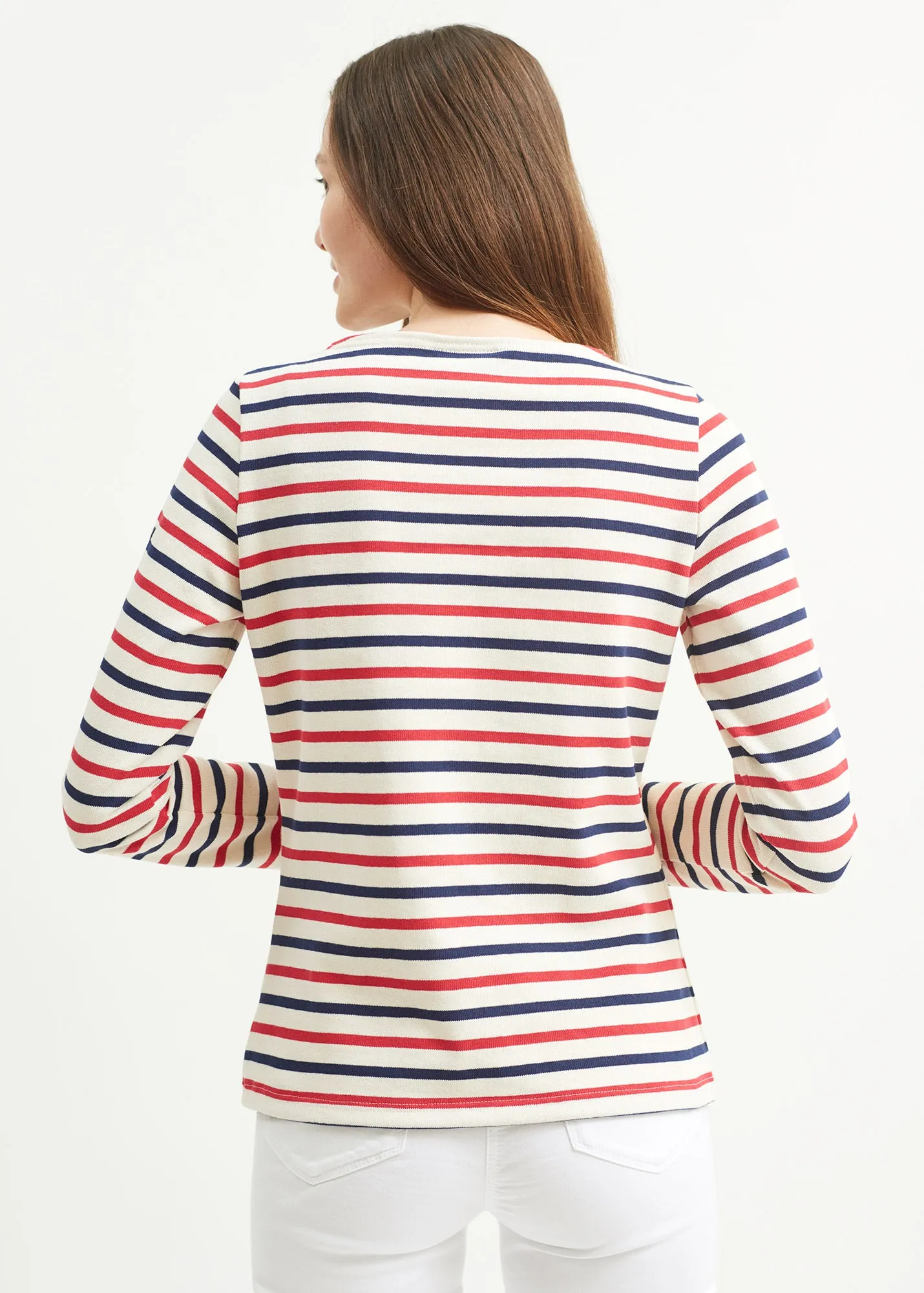 Meridame tricolour striped sailot shirt - regular fit, in thick cotton (ECRU/MARINE/TULIPE)