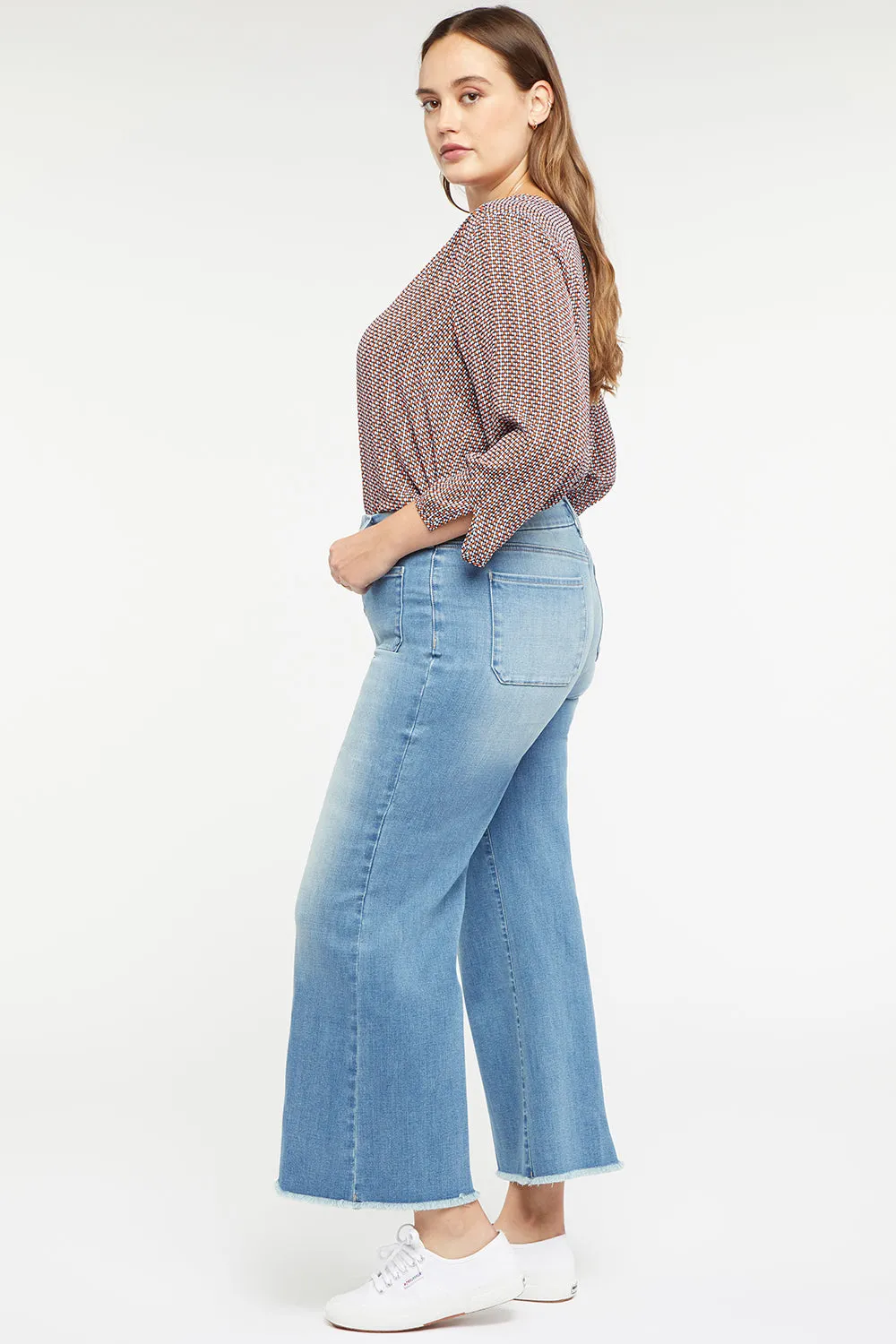 Patchie Wide Leg Ankle Jeans In Plus Size - Clean Brookes