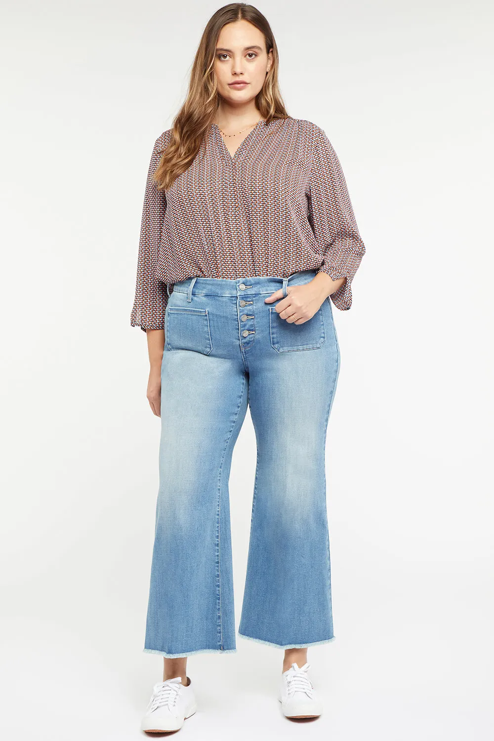 Patchie Wide Leg Ankle Jeans In Plus Size - Clean Brookes