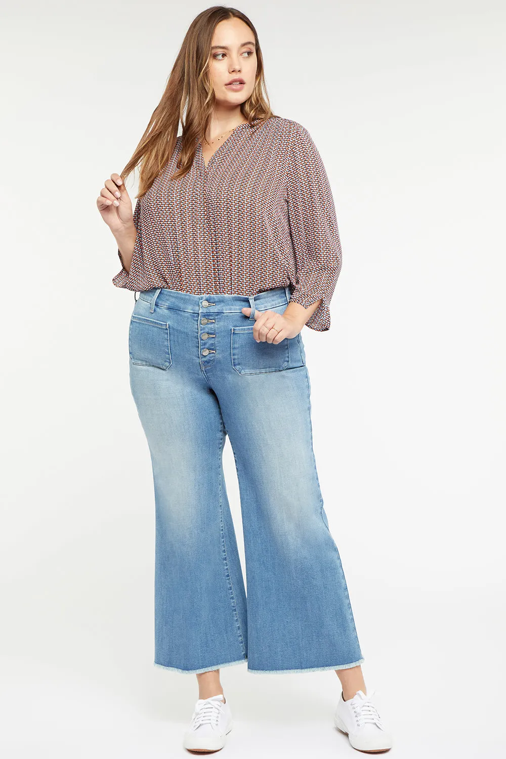 Patchie Wide Leg Ankle Jeans In Plus Size - Clean Brookes