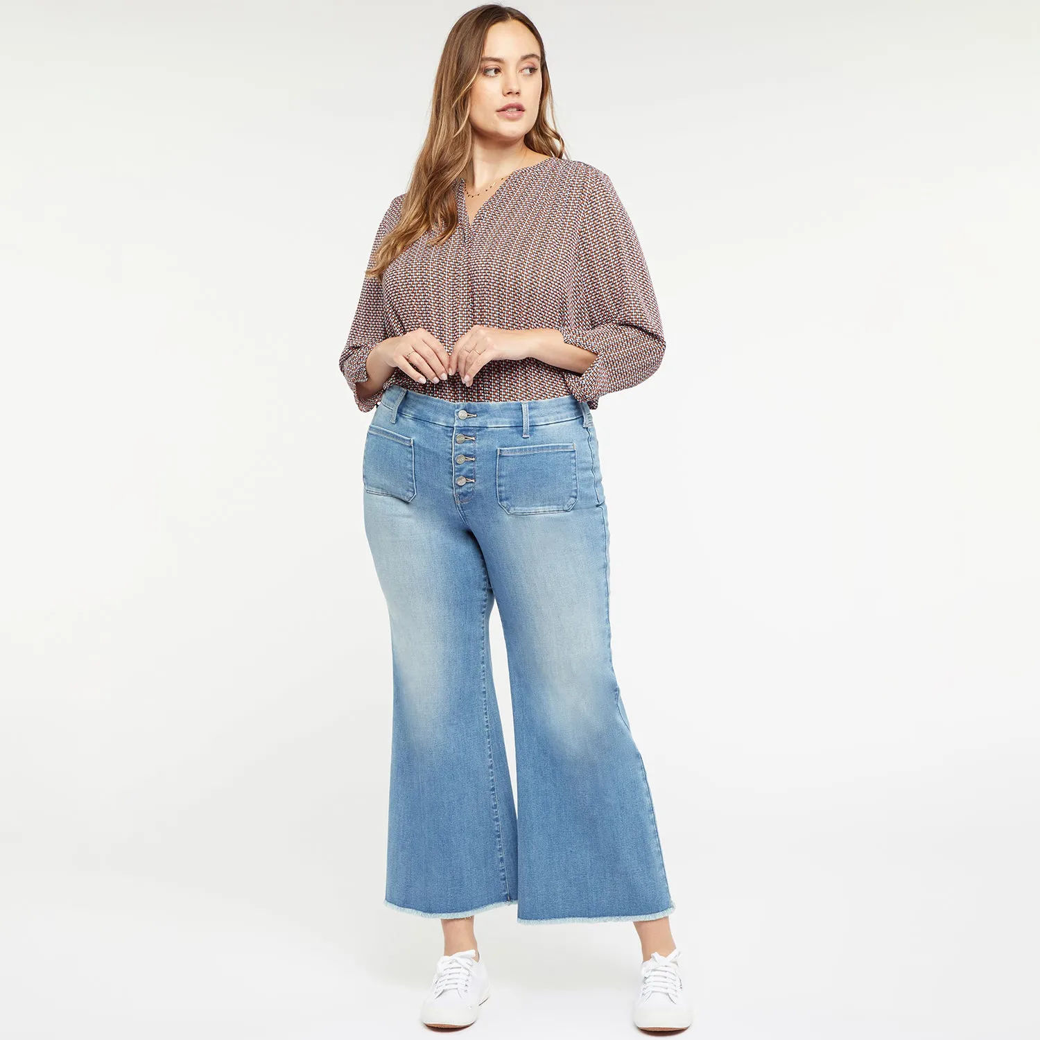 Patchie Wide Leg Ankle Jeans In Plus Size - Clean Brookes