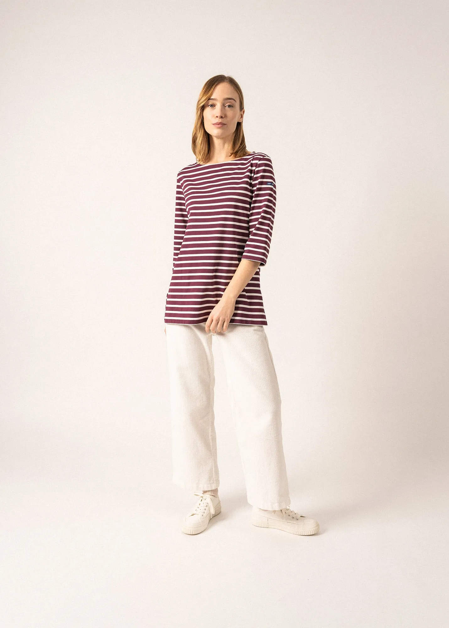 Phare boat neck striped sailor shirt - anti-UV, in jersey (PRUNE/ECUME)