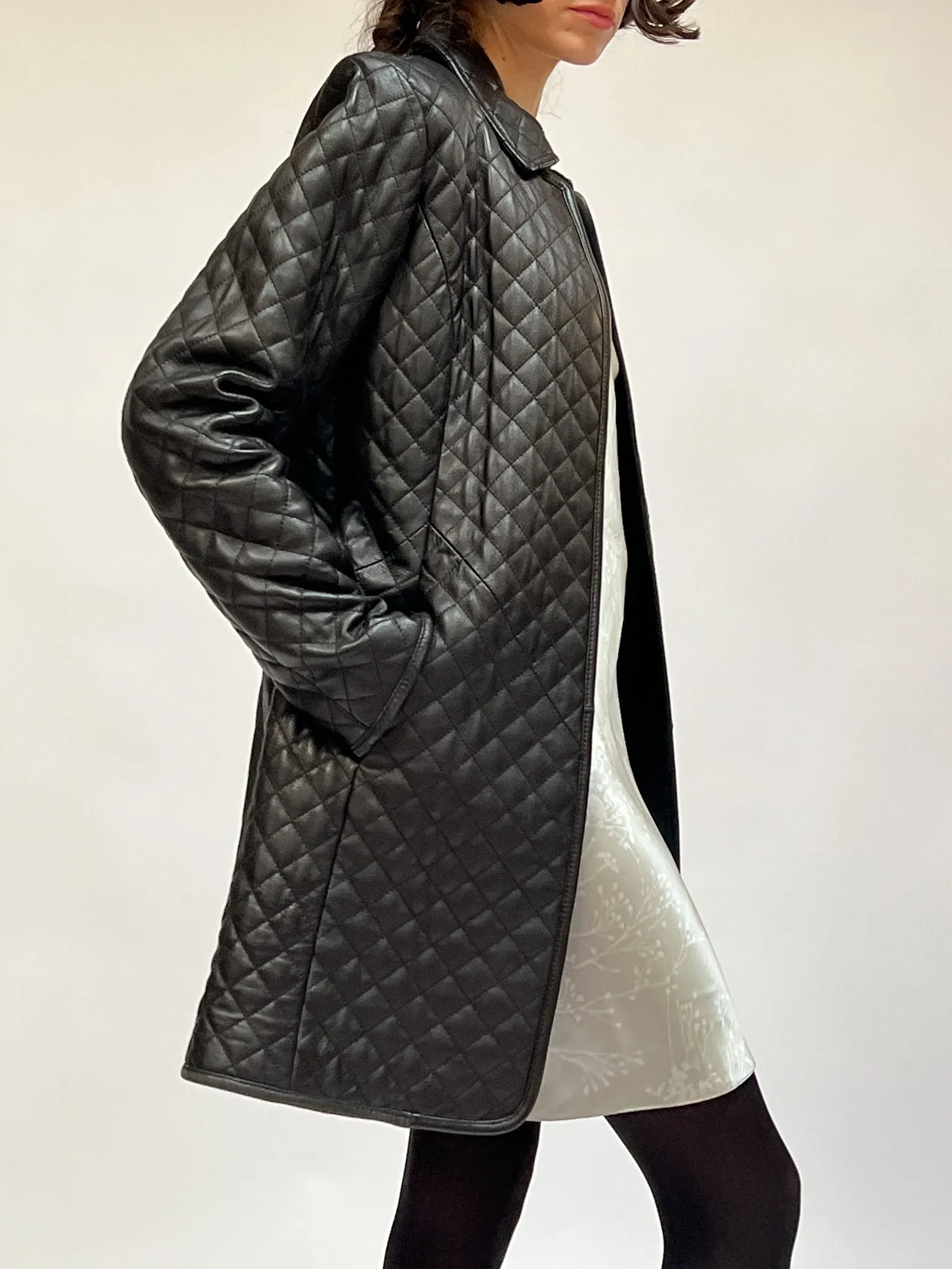 Quilted Black Leather Coat (S/M)