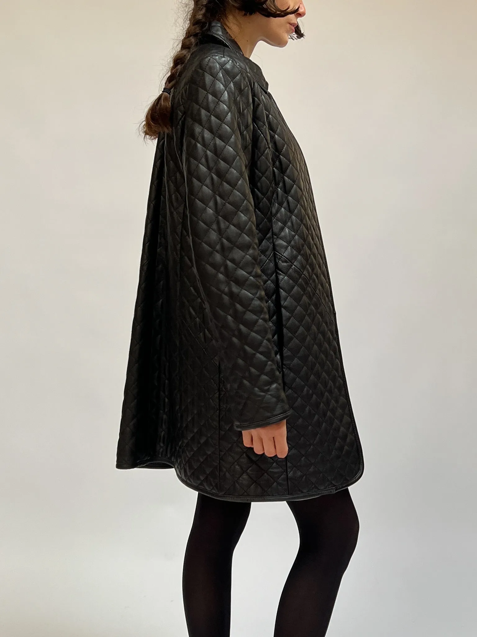 Quilted Black Leather Coat (S/M)