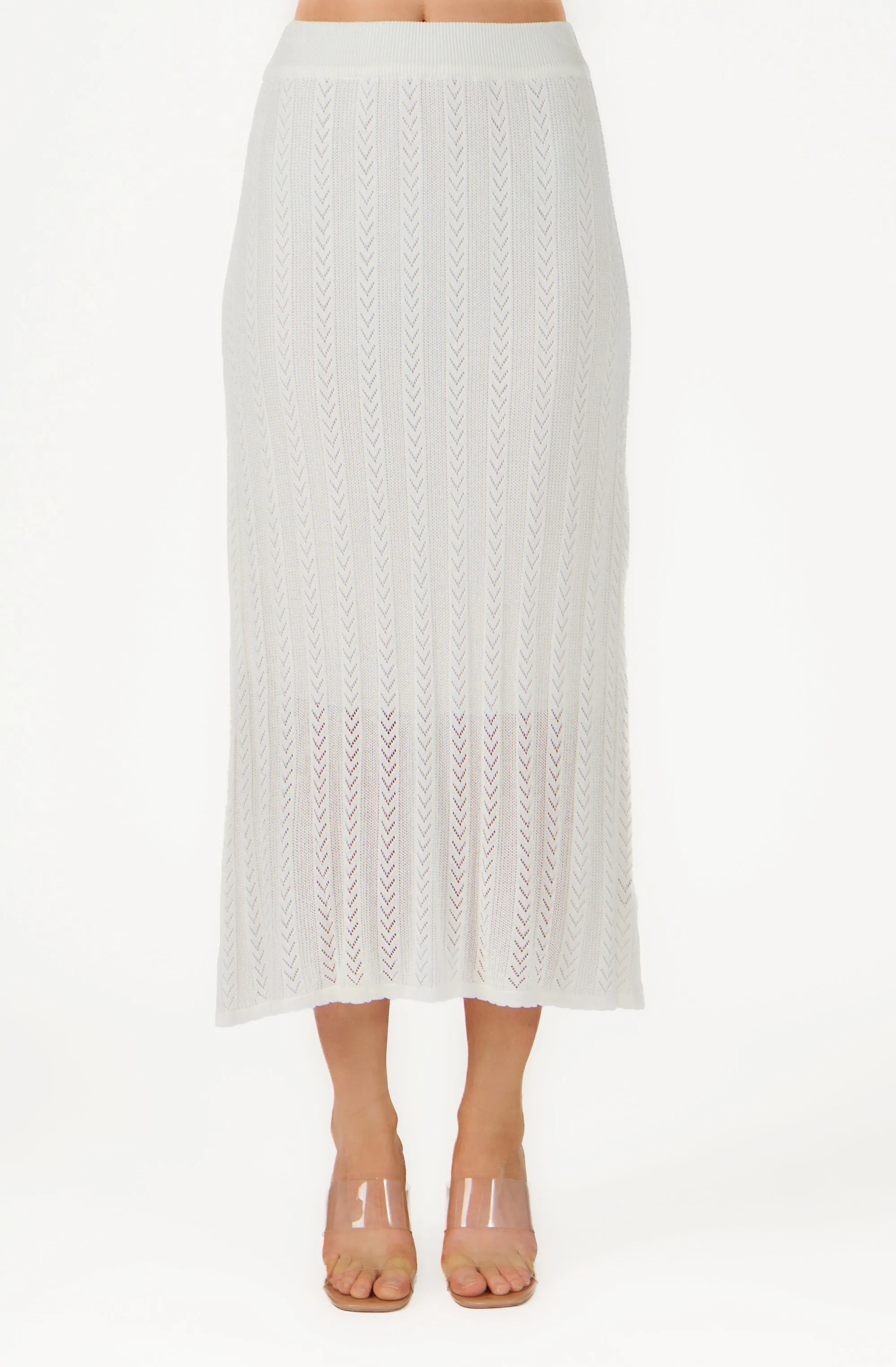 See-Through Embossed Knit Midi Skirt