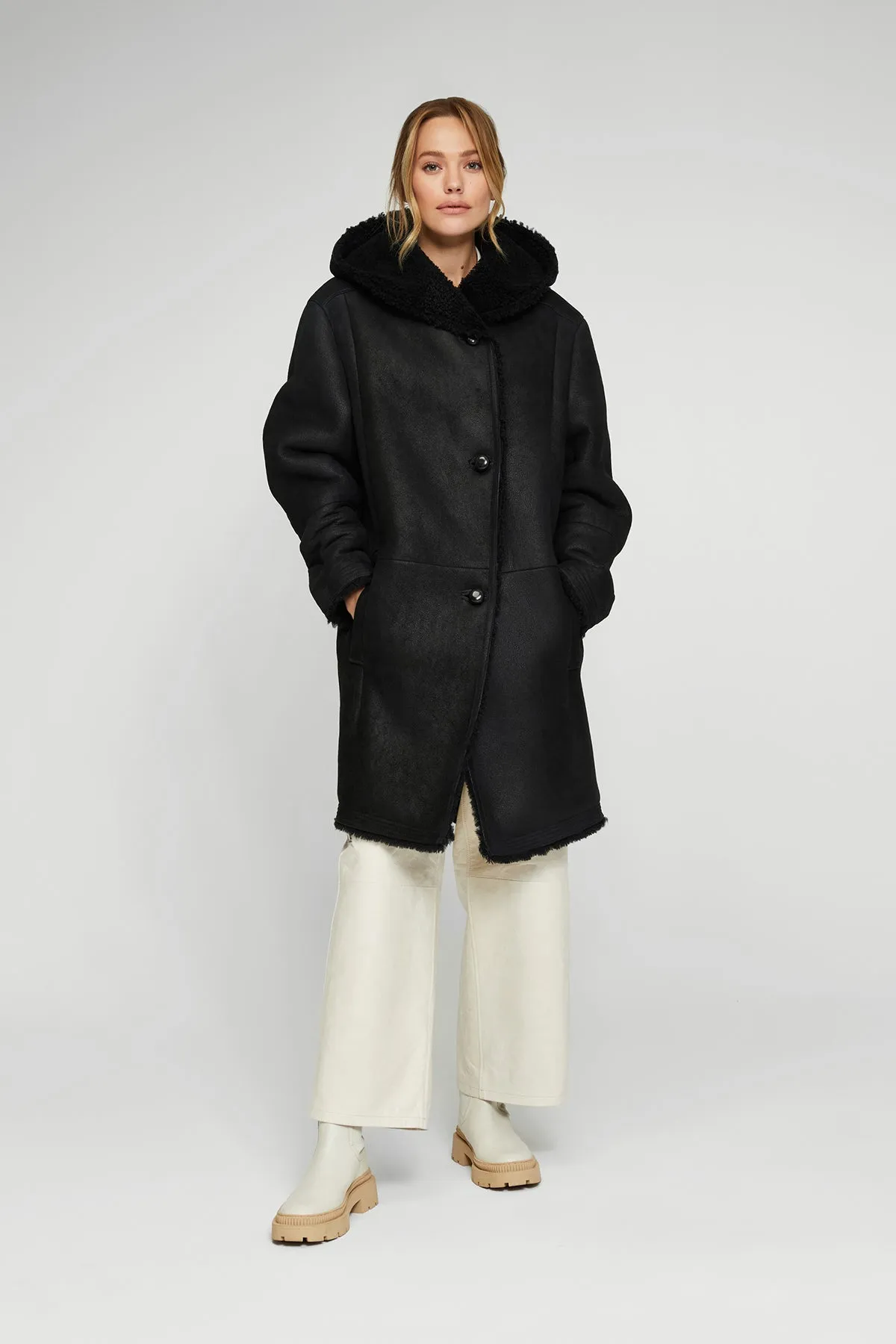 Serenity - Black Shearling Coat