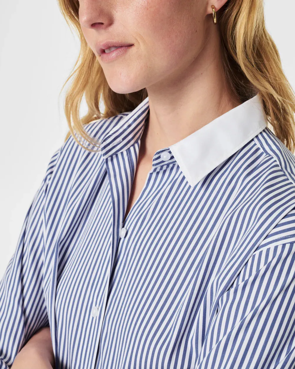 Spanx: Poplin Shirt Dress - White/ Postal