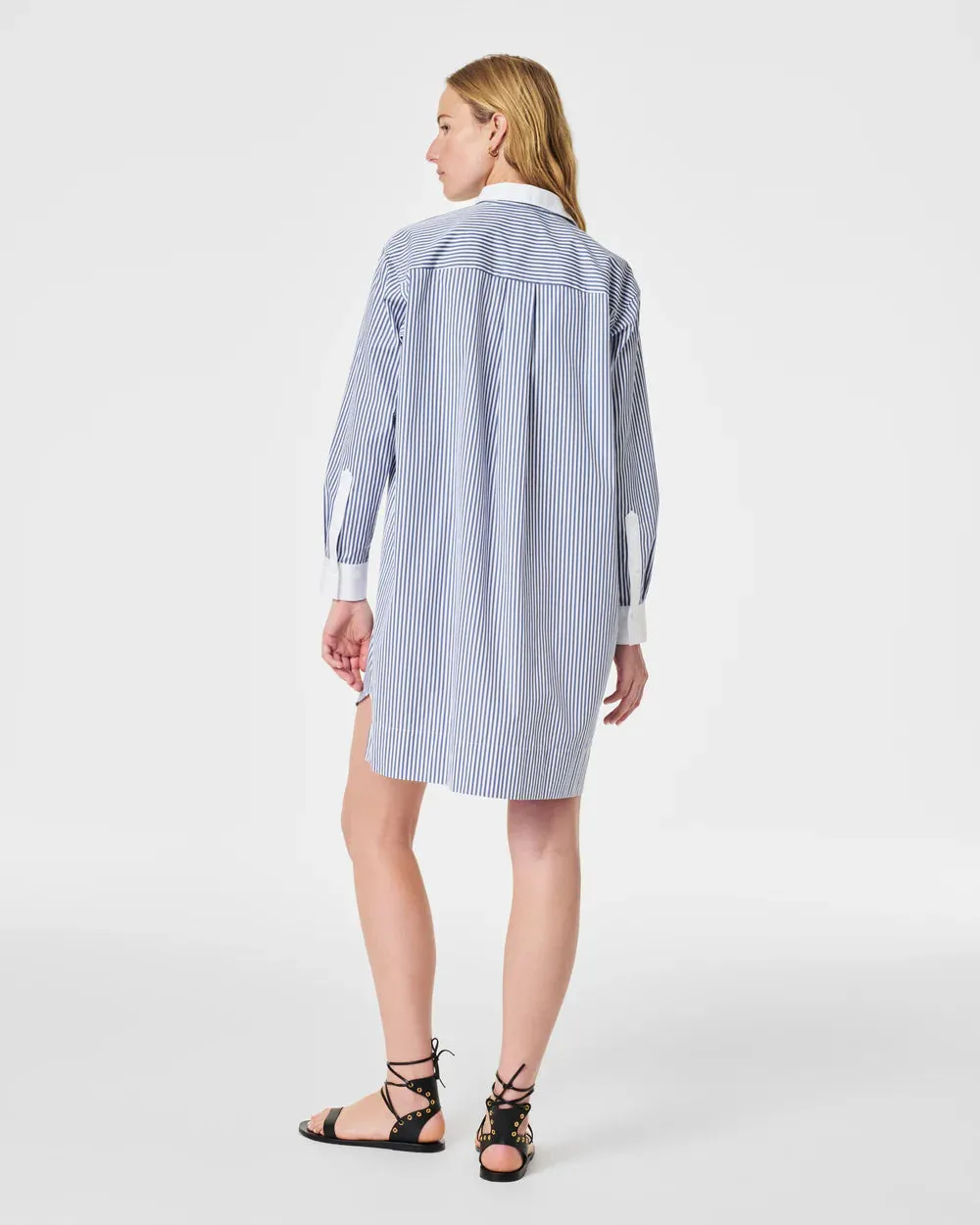 Spanx: Poplin Shirt Dress - White/ Postal