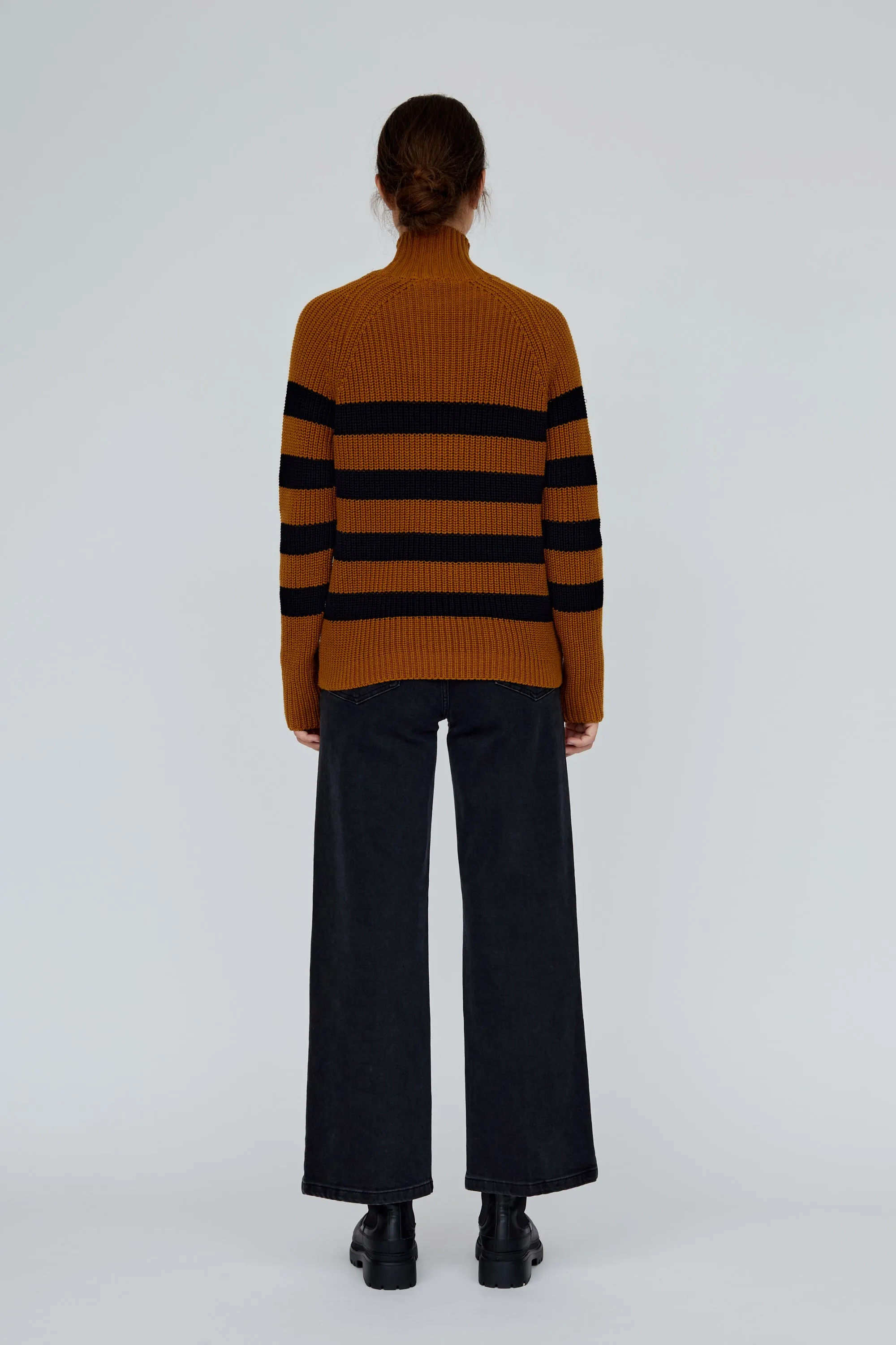 Sweety High Neck Striped - Bronze Brown/Black Stripe