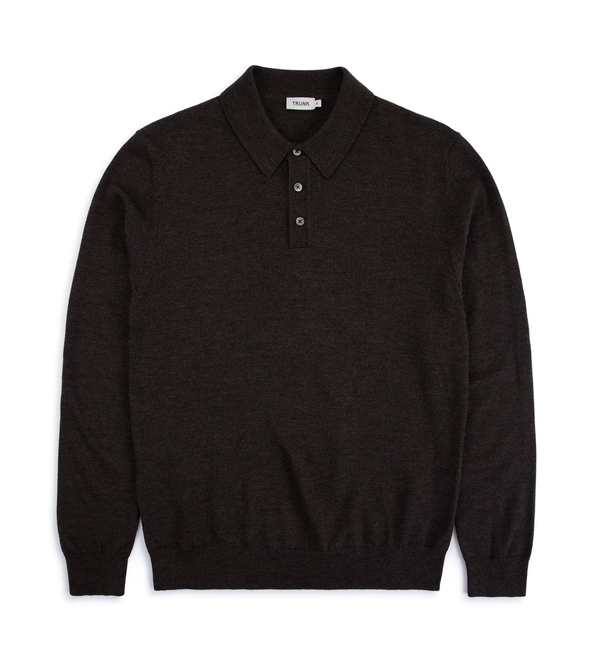 Trunk Enford Merino Knit Long Sleeve Polo Shirt: Mole Brown