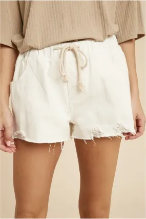 White Denim Tie Shorts