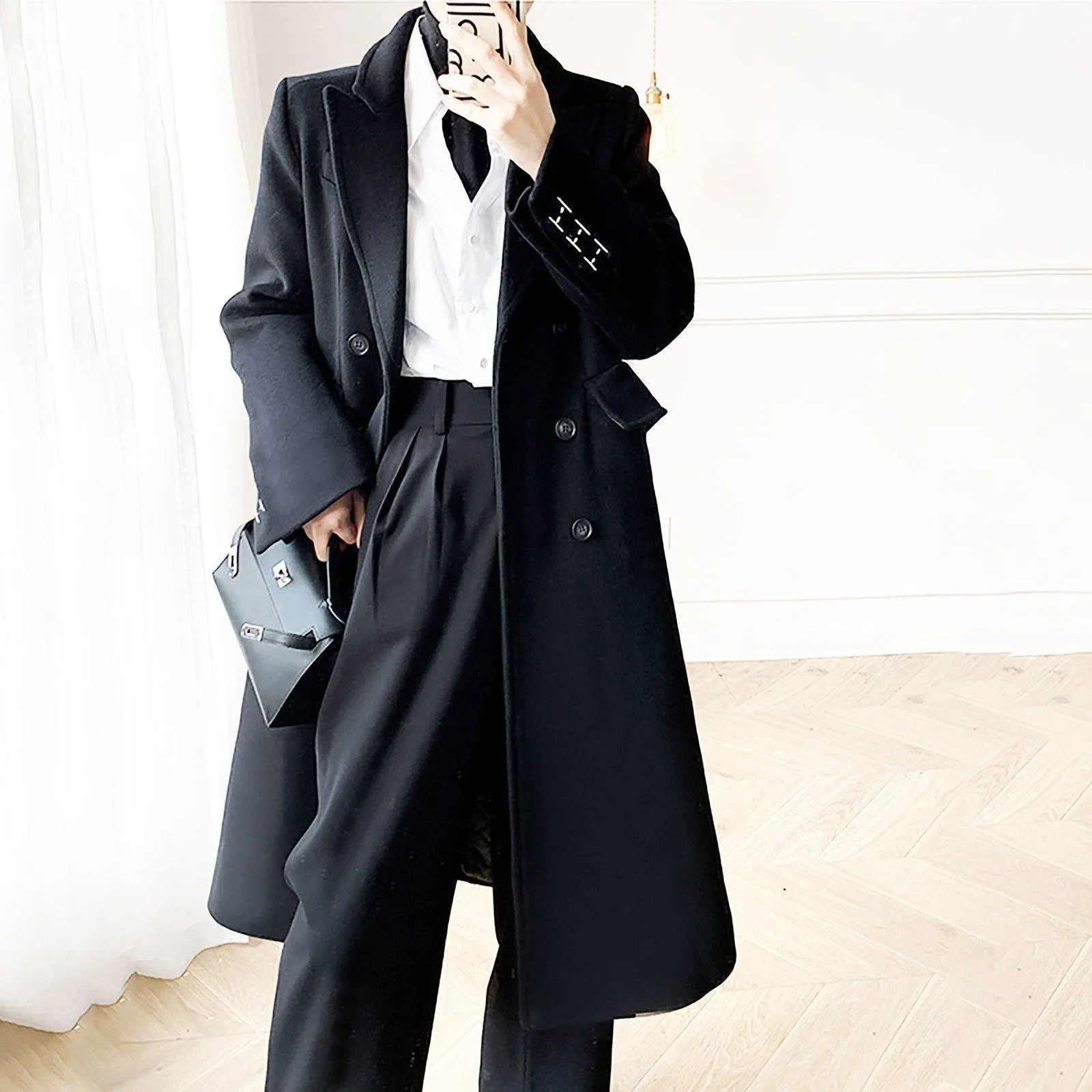 Women Black Wool Long Coat,Double Breasted Coat,Oversize Wool Coat,Black Long Maxi Coat,Winter Coat Women,Thicken Woolen Coat,Women Overcoat