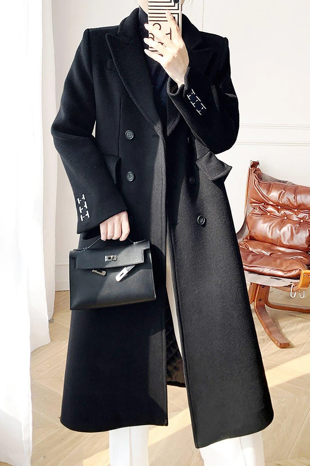 Women Black Wool Long Coat,Double Breasted Coat,Oversize Wool Coat,Black Long Maxi Coat,Winter Coat Women,Thicken Woolen Coat,Women Overcoat