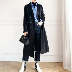 Women Black Wool Long Coat,Double Breasted Coat,Oversize Wool Coat,Black Long Maxi Coat,Winter Coat Women,Thicken Woolen Coat,Women Overcoat