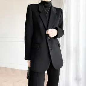 Women's Black Oversize woolen blazer,Vintage casual loose woolen suit Jacket,autumn winter wool blend coat,Fall wool coat winter overcoat